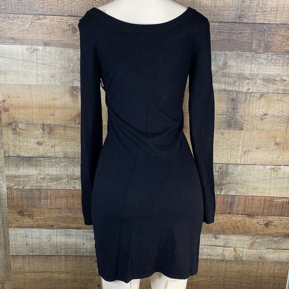 Express Long Sleeve Sweater Dress Attached Beaded Necklace Black Size Small - Picture 7 of 9